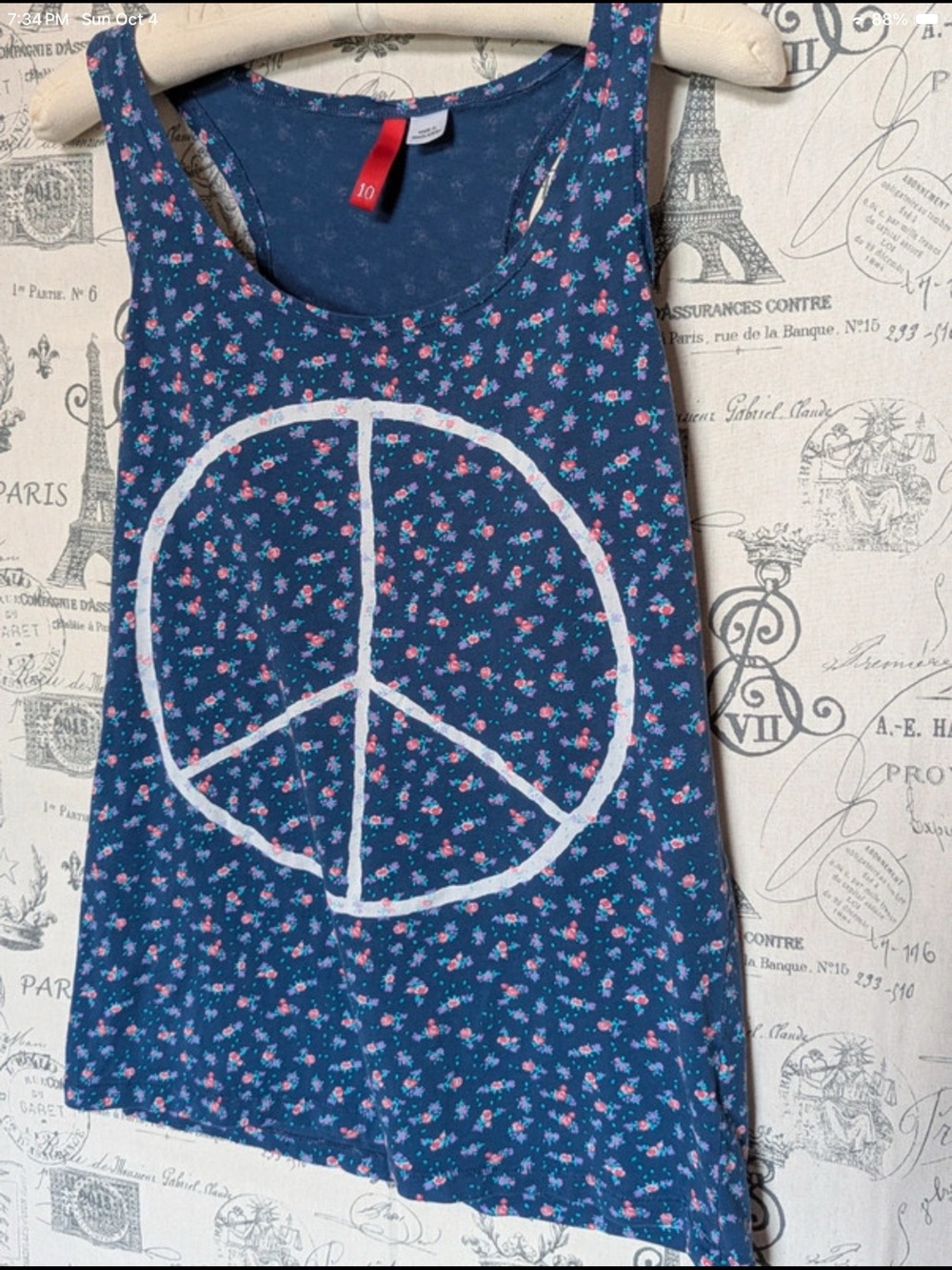 Distressed Peace Sign Racerback Tank Top - Size Medium